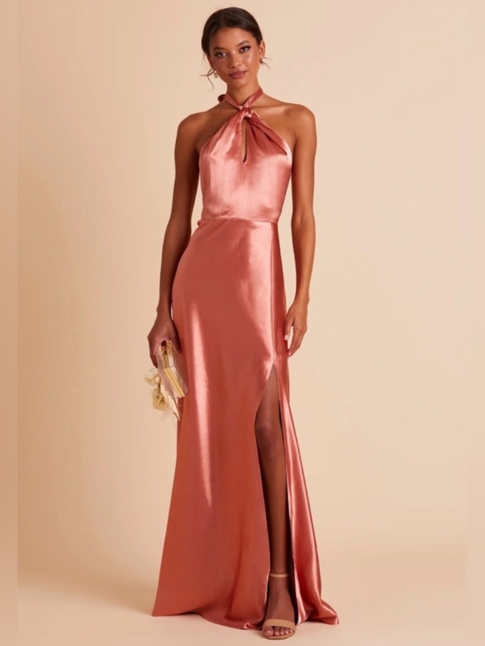 Birds Grey Monica Satin Dress in Terracotta, size XL NEW w/ tags